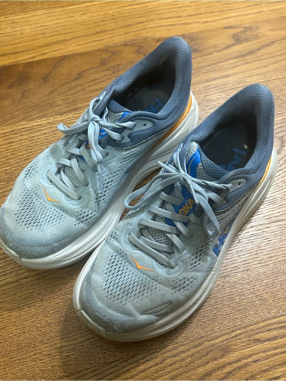 Hoka Kids Light Blue and Gray Sneakers with Yellow Accent - Picture 3 of 4